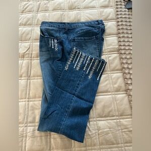 Jones New York Blue Straight Leg Jeans with White Embroidery
